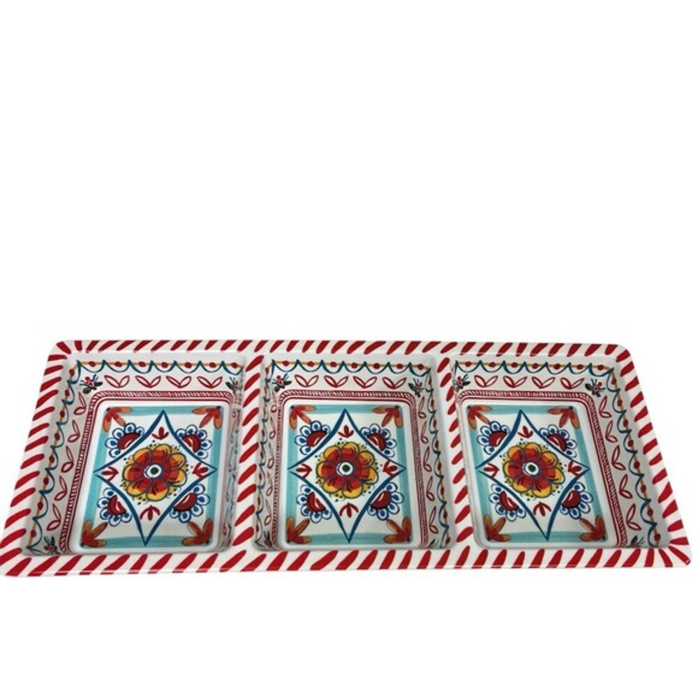 Rachael Ray Serving Tray 3-Section Divided Rectangular Multicolor Tile